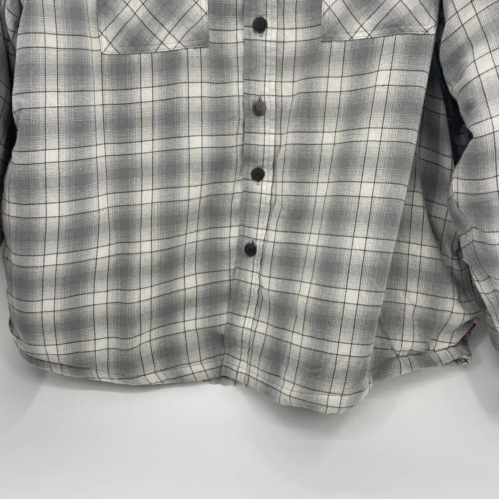 WRANGLER Mens Fleece Lined Shacket Size 2X Plaid Long Sleeve Button Front Grey